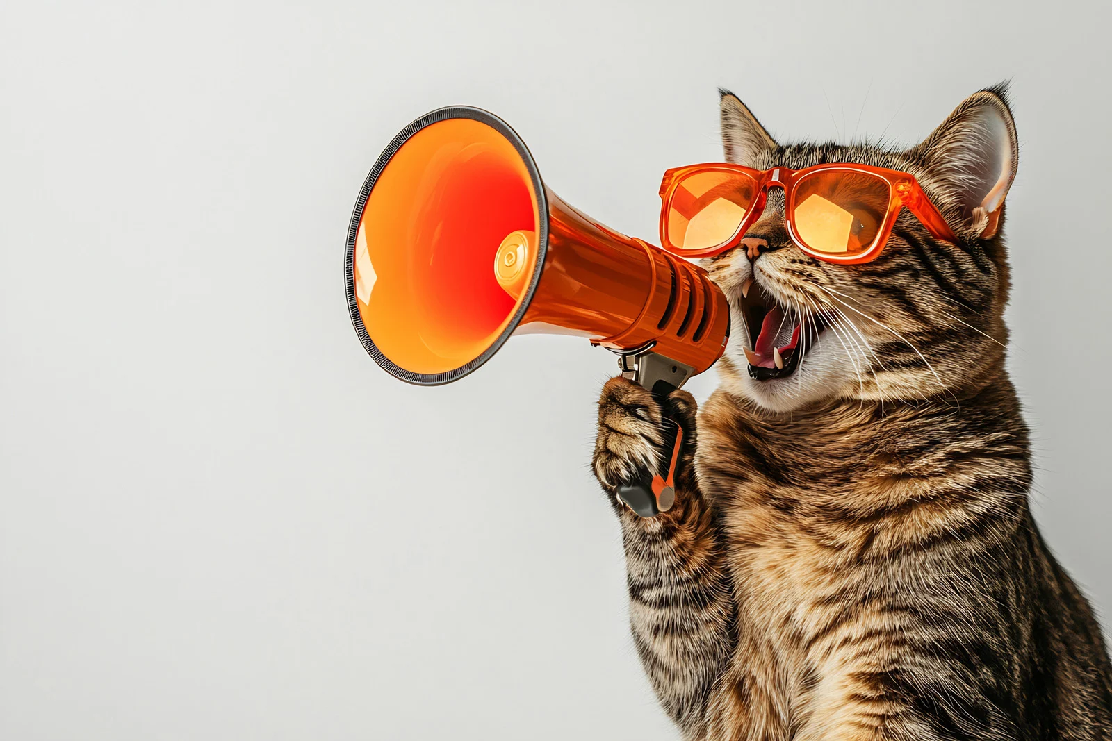 Chat avec mégaphone et lunettes